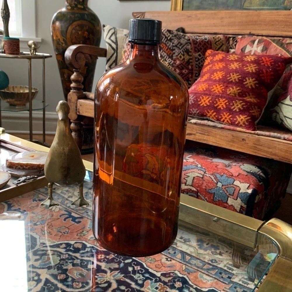 VTG Upjohn Large Amber Glass Pharmacy Bottle